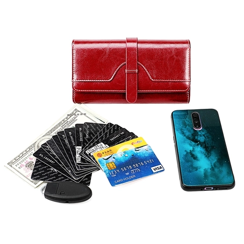 Portafoglio Lungo In Vera Pelle Da Donna Blocco RFID Grande Capacità Pochette A Tre Ante Tasca Per Telefono