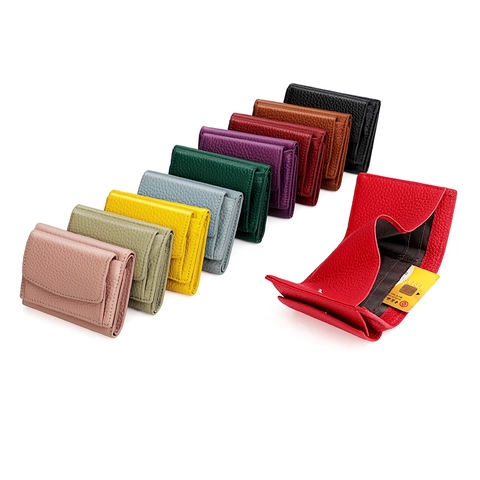 Women Genuine Leather Trifold Wallet RFID Blocking Pebbled Cowhide Small Coin Purse With Card Slots For Daily Casual