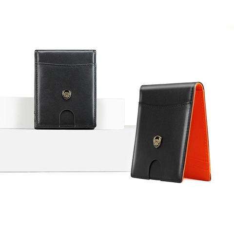 Cartera Con Clip Para Dinero Hombre Bloqueo RFID Cuero De Vaca Genuino Color Contraste Tarjetero Bolsillo Con Cremallera