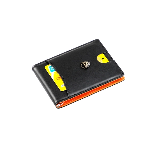 Cartera Con Clip Para Dinero Hombre Bloqueo RFID Cuero De Vaca Genuino Color Contraste Tarjetero Bolsillo Con Cremallera