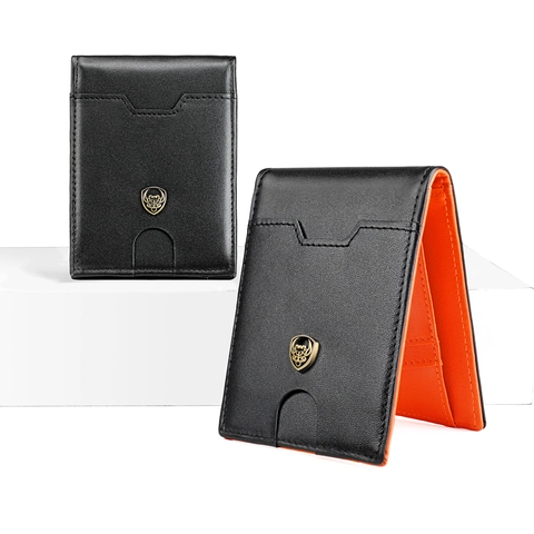 Portafoglio Bifold In Pelle Di Mucca Con Fermasoldi Protezione RFID Porta Carte Sottile E Tasca Con Cerniera Per Uomo