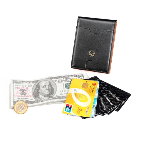Portafoglio Bifold In Pelle Di Mucca Con Fermasoldi Protezione RFID Porta Carte Sottile E Tasca Con Cerniera Per Uomo