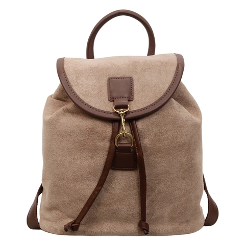 Vintage Suede Women Backpack Large Capacity Fashion Matte Rucksack With Drawstring Flap Metal Hook For Ladies