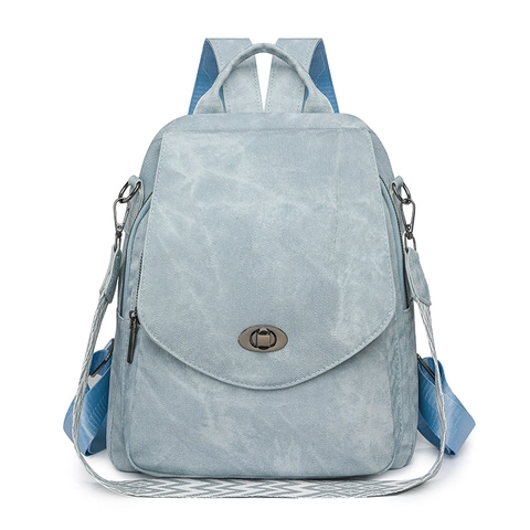 Women Vintage PU Leather Backpack Large Capacity Travel Bag With Geometric Woven Strap Multi-functional Retro Casual