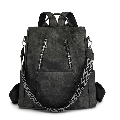 Mode Dames Rugzak PU Leer Grote Capaciteit Vintage Schoudertas Geometrische Brede Riem Casual Multi Pocket