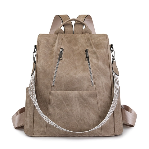 Sac À Dos Femme Vintage En Cuir PU Lavé Mode Sangle Géométrique Grande Capacité Sac À Bandoulière Décontracté