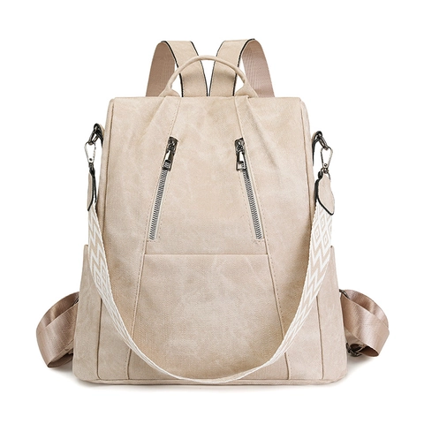 Sac À Dos Femme Vintage En Cuir PU Lavé Mode Sangle Géométrique Grande Capacité Sac À Bandoulière Décontracté
