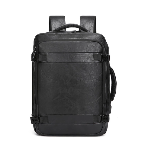 Mens PU Leder Business Rucksack Grosse Kapazitaet USB Ladeanschluss Wasserdicht Reisen Laptoptasche Professioneller Stil