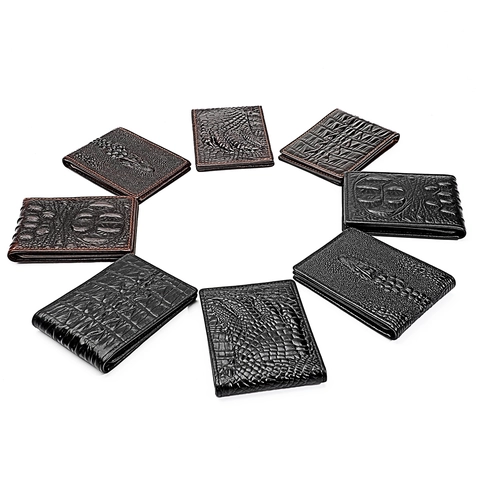 Portefeuille Porte-cartes Pour Homme Cuir De Vachette Véritable Rétro 3D Crocodile Gaufré Étui Permis De Conduire