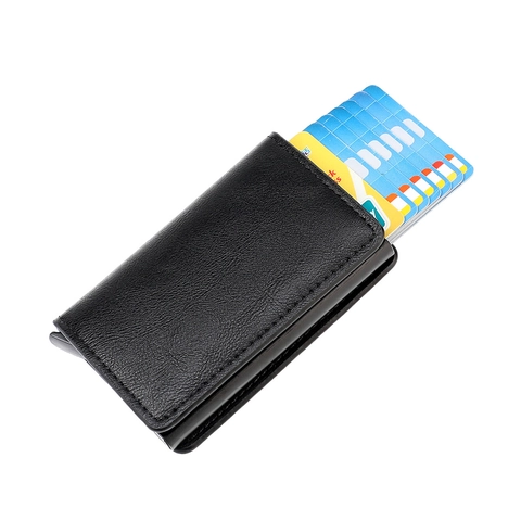 Porte-cartes Pop-up avec Protection RFID pour Hommes Femmes Cuir PU Alliage d'Aluminium Minimaliste Mince Portefeuille Business