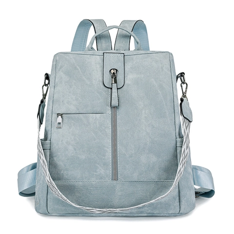 Fashion Backpack Women PU Leather Multi-Functional Travel School Commuter Bag With Retro Woven Strap
