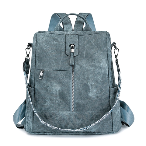 Fashion Backpack Women PU Leather Multi-Functional Travel School Commuter Bag With Retro Woven Strap
