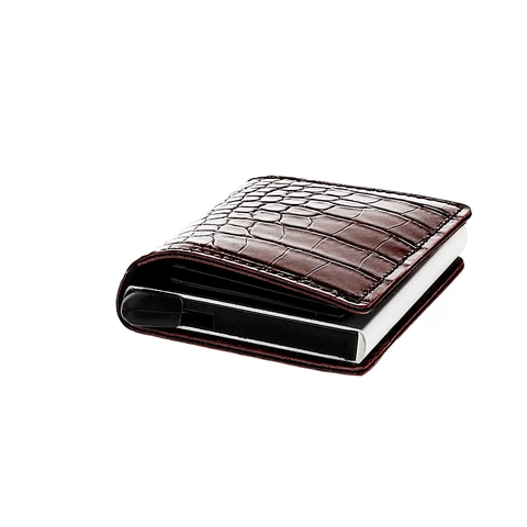Porta Biglietti Da Visita Motivo Coccodrillo Pelle Blocco RFID Pop Up Automatico Portafoglio Sottile Minimalista