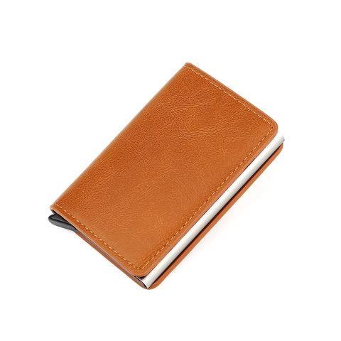 Porte-cartes Pop-up avec Protection RFID pour Hommes Femmes Cuir PU Alliage d'Aluminium Minimaliste Mince Portefeuille Business