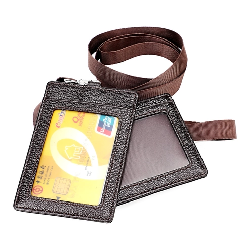 Echtes Rindsleder Ausweis Kartenhalter Mit Lanyard Lychee Muster Business Badge Halter Und Namenskarten Schutz