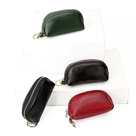 Mini Portamonete In Vera Pelle Di Vacchetta Blocco RFID Borsa Per Chiavi Supporto Per Chiavi Auto Pochette Con Cerniera