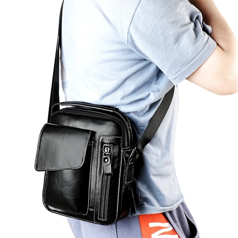Borsa Tracolla Uomo Vera Pelle Bovina Verticale Borsa Spalla Multi Tasche Blocco RFID Casual Business