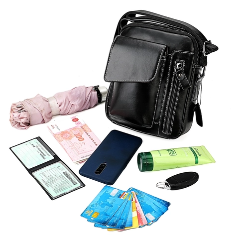 Borsa Tracolla Uomo Vera Pelle Bovina Verticale Borsa Spalla Multi Tasche Blocco RFID Casual Business