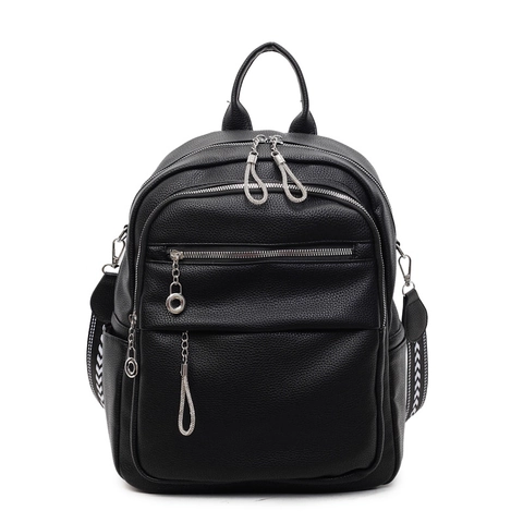 Damen Mode PU Leder Rucksack Große Kapazität Litschitextur Reisen Schultasche Mit Geometrischem Gurtband Kettentroddel