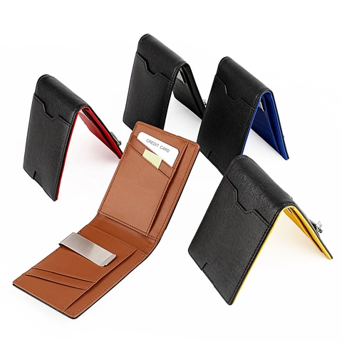 Portafoglio Sottile Pieghevole Con Fermasoldi Blocco RFID Pelle Tasca Monete Con Cerniera Porta Carte Minimalista Uomo