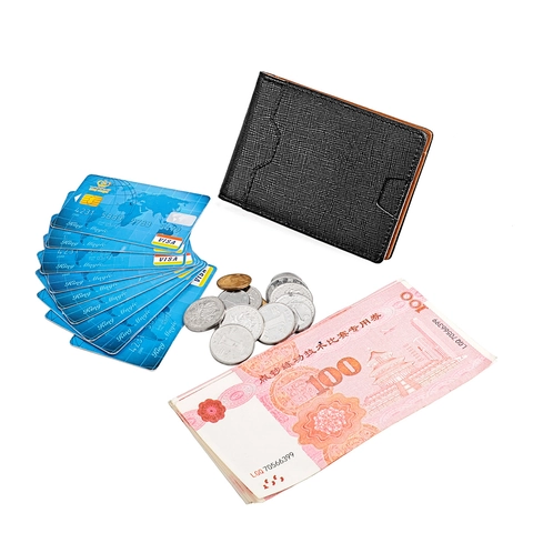 Portafoglio Sottile Pieghevole Con Fermasoldi Blocco RFID Pelle Tasca Monete Con Cerniera Porta Carte Minimalista Uomo