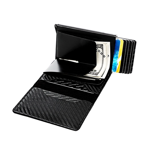 Minimalist Pop Up Card Holder Wallet Carbon Fiber Texture RFID Blocking Slim Aluminum Alloy Business Money Clip For Men
