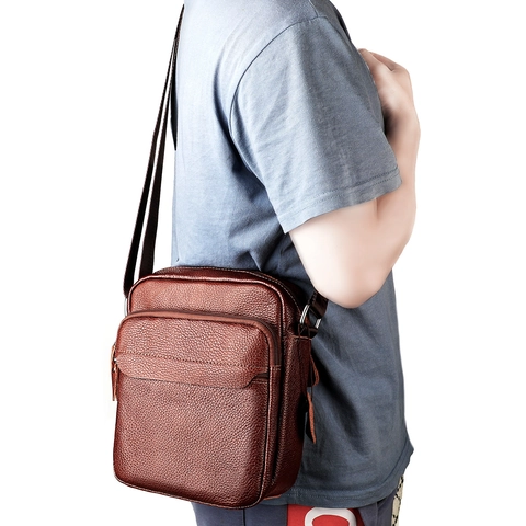 Borsa a Tracolla da Uomo in Vera Pelle di Vacchetta Motivo Litchi Protezione RFID Borsa Business Casual per Uomo
