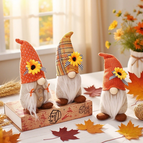 Herbst Ernte Sonnenblume Gnome Strickstoff Gesichtlose Tomte Puppe Desktop Ornamente Für Thanksgiving Bauernhaus Dekor