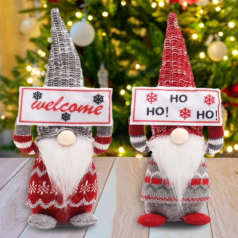 LED Leuchtender Weihnachtszwerg Ornament Strickstoff Welcome Schild Gesichtsloser Puppe Für Party Haus Festliche Deko Puppe