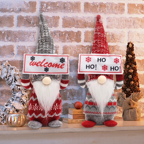 LED Leuchtender Weihnachtszwerg Ornament Strickstoff Welcome Schild Gesichtsloser Puppe Für Party Haus Festliche Deko Puppe