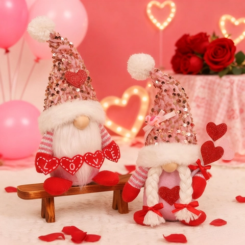 Valentinstag Zwerge Plüsch Gesichtslose Puppe Dekoration Paillettenhut Herz Liebe Banner Romantische Festliche Heimdeko