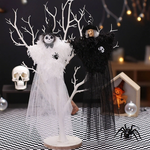 Halloween Hangende Heks Geest Ornamenten Gaas Rok Schedel Spin Decoraties Voor Feest Thuis Etalage Requisite