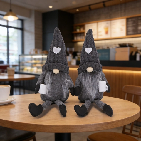 Decorazione Gnomo in Peluche a Maglia Nordica Bambola Senza Volto Gambe Lunghe Con Cappello a Cuore per Casa Bar Tavola Festa