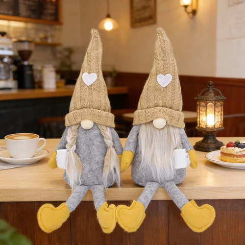 Decorazione Gnomo in Peluche a Maglia Nordica Bambola Senza Volto Gambe Lunghe Con Cappello a Cuore per Casa Bar Tavola Festa