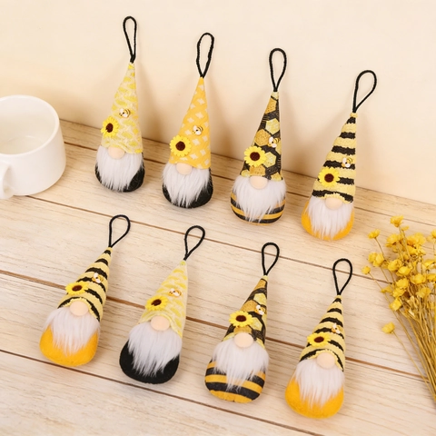 Colgantes Colgantes Gnomo Abeja Tela Fieltro Girasol Enano Sin Cara Decoraciones Rayadas Amarillo Negro Para Fiesta Casa
