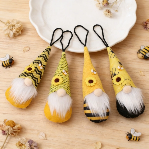 Colgantes Colgantes Gnomo Abeja Tela Fieltro Girasol Enano Sin Cara Decoraciones Rayadas Amarillo Negro Para Fiesta Casa