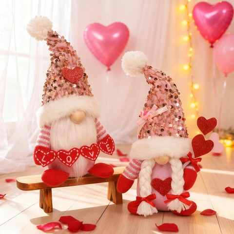 Valentinstag Zwerge Plüsch Gesichtslose Puppe Dekoration Paillettenhut Herz Liebe Banner Romantische Festliche Heimdeko