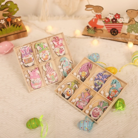 Ornements En Bois De Gnome De Pâques Oreilles De Lapin Œuf Décorations À Suspendre Fête À La Maison Décor Style Nordique