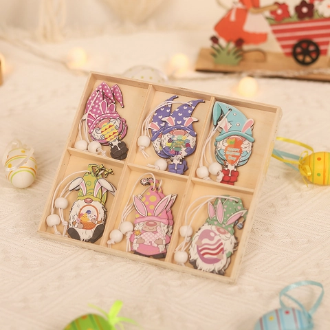 Ornements En Bois De Gnome De Pâques Oreilles De Lapin Œuf Décorations À Suspendre Fête À La Maison Décor Style Nordique