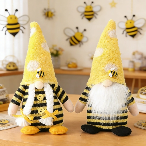 Decorazione Peluche Gnomo Festa Api Maglia Righe Giallo Nero Bambola Senza Volto Per Ornamento Scrivania Casa Regalo