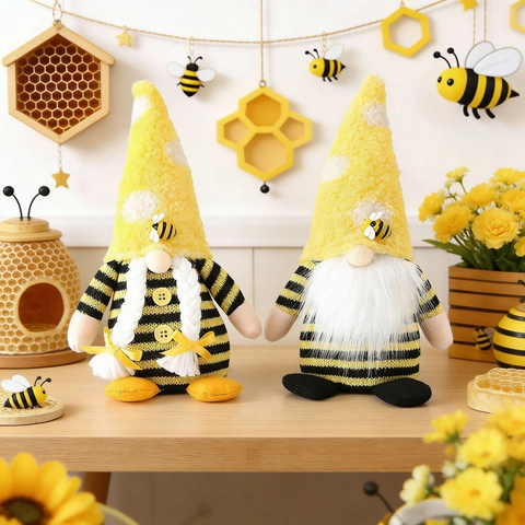 Decorazione Peluche Gnomo Festa Api Maglia Righe Giallo Nero Bambola Senza Volto Per Ornamento Scrivania Casa Regalo