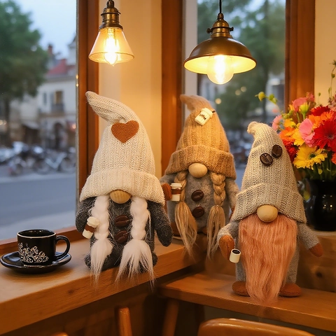 Ornamenti Per Bambole Gnomo Senza Volto A Tema Caffè Tessuto A Maglia Pelliccia Sintetica Stile Nordico Per Arredamento Bar