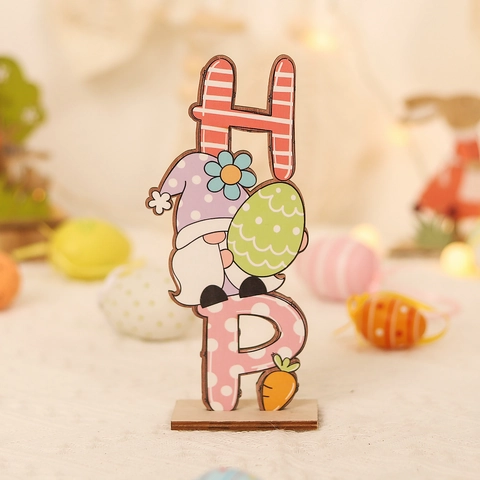 Easter Wooden Desktop Ornament Gnome Bunny Egg Letter Decoration For Holiday Home Table Party Supplies