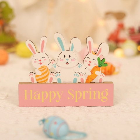 Easter Wooden Ornament Tabletop Decoration Cartoon Rabbit Gnome Desktop Sign Happy Spring Holiday Home Party Decor