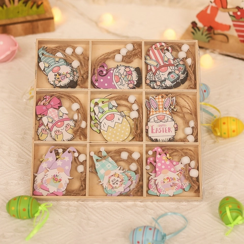 Wooden Easter Gnome Ornaments Colorful Gnome Pendants With Hemp Rope And Storage Box For Festive Holiday Home Party Decoration