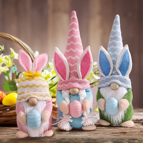 Ostern Wichtel Ornamente Hasenohr Gesichtslose Puppe Plüsch Dekorationen Mit Eiern Für Feiertags Dekor