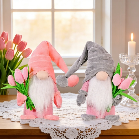 Muttertag Plüsch Zwerg Figur Mit Rosa Tulpen Spitzhut Langer Bart Tischdeko Waldelf Puppe Home Decor