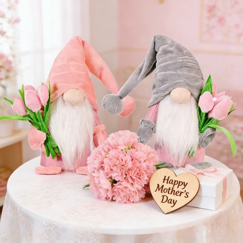 Muttertag Plüsch Zwerg Figur Mit Rosa Tulpen Spitzhut Langer Bart Tischdeko Waldelf Puppe Home Decor