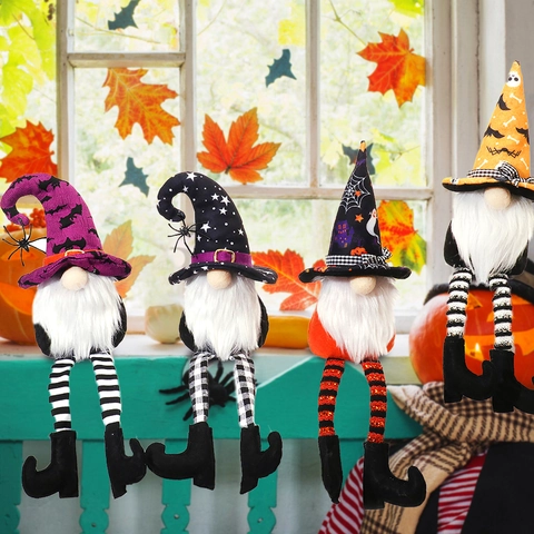 Halloween Long Legged Gnome Plush Decoration Witch Hat Bat Star Pattern Gonk Dwarf Doll For Party Table Home Ornament