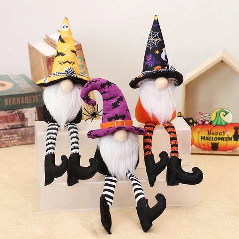 Halloween Long Legged Gnome Plush Decoration Witch Hat Bat Star Pattern Gonk Dwarf Doll For Party Table Home Ornament